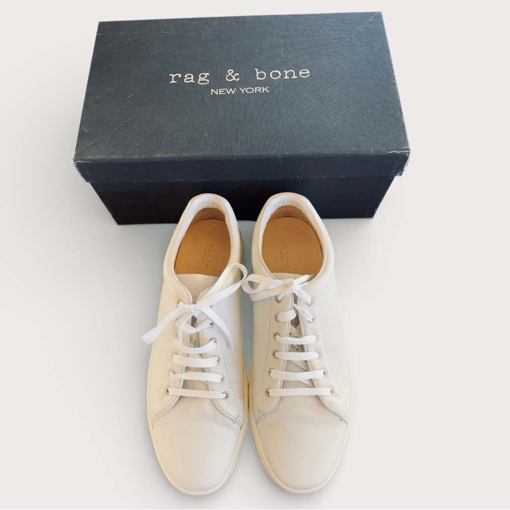 RAG & BONE Kent Lace Up All Leather White Sneakers New in Box-Size EU 39.5 - Picture 5 of 14